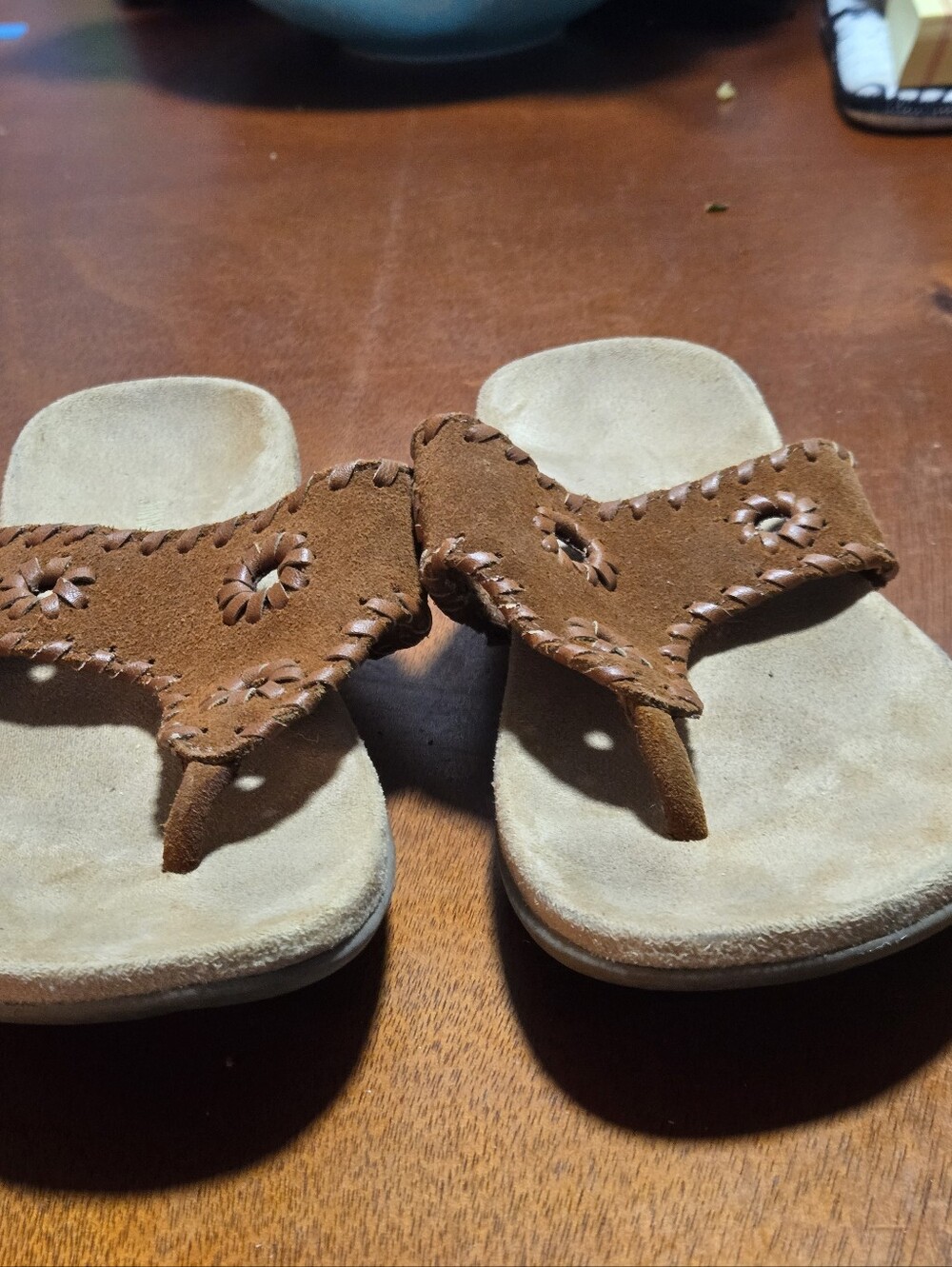 Brown Suede Ladies  Toe-Post Sandals Size 7